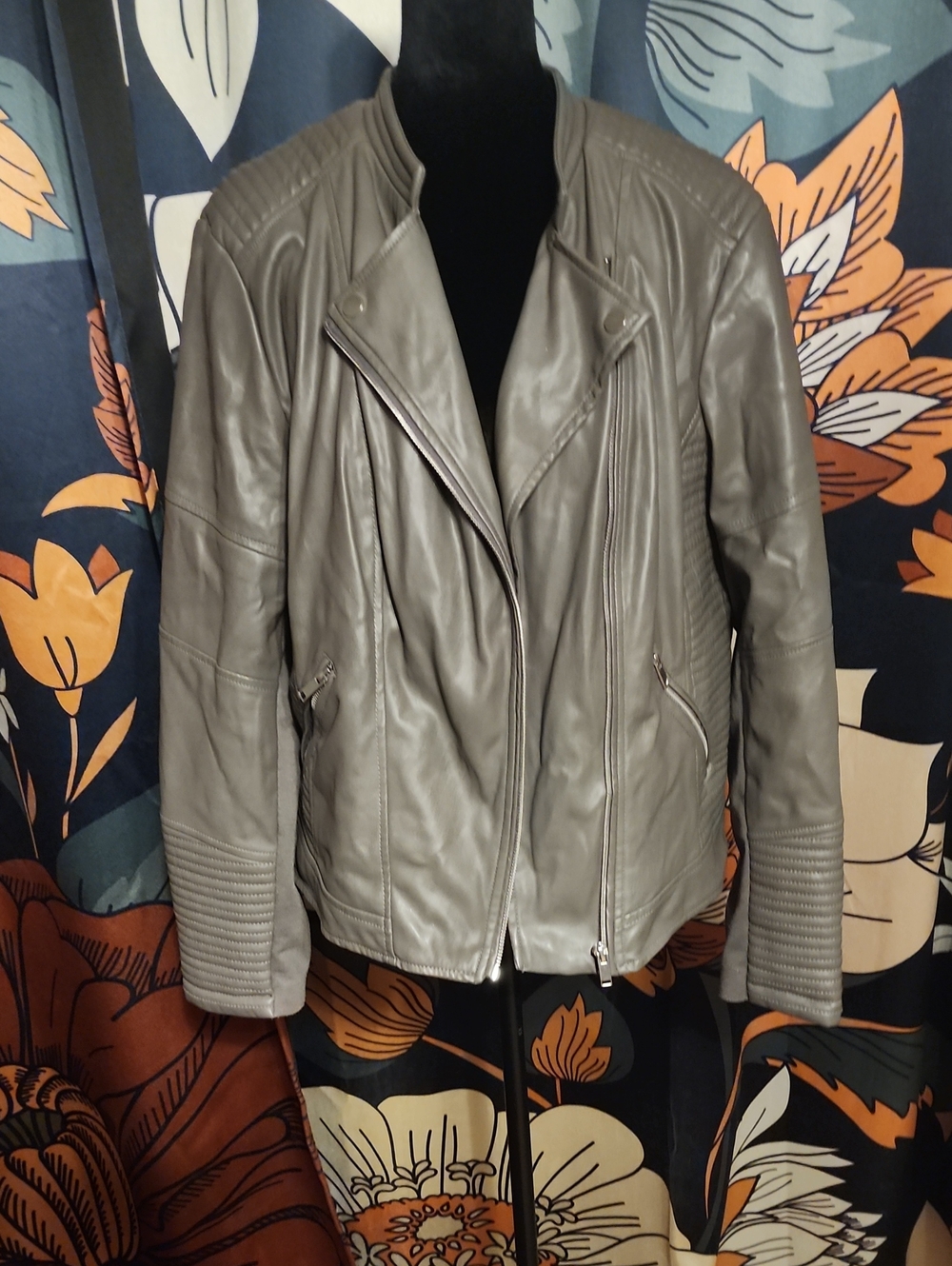 Bar III Gray Taupe Faux Leather Moto Jacket